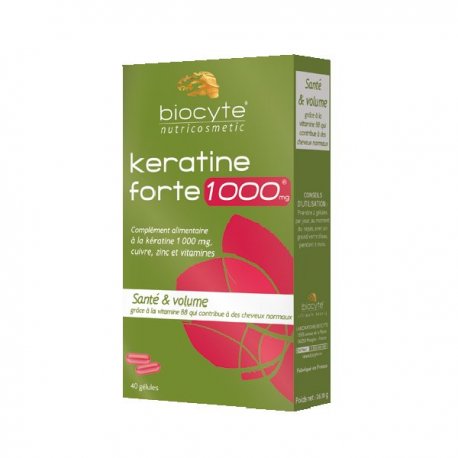 Kératine Forte 1000 mg 40 gélules Biocyte - Santé et Volume